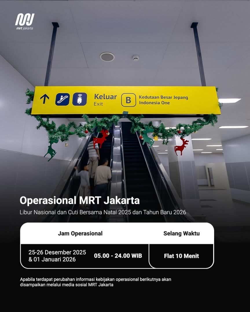 MRT Jakarta Beroperasi hingga Tengah Malam Selama Libur Natal